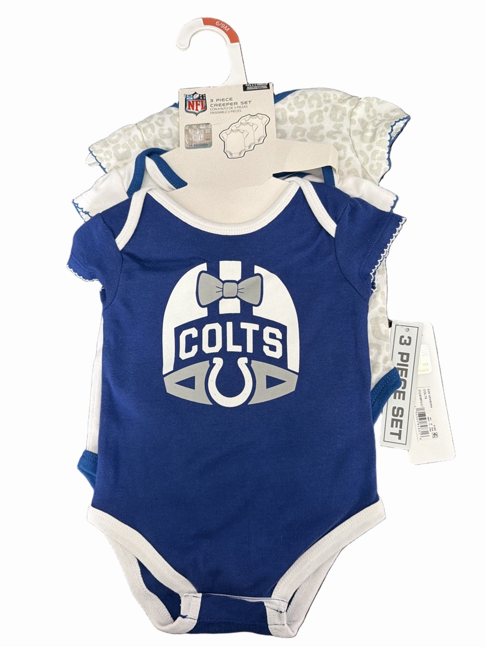 NFL IndianapolisColts Royal Blue and White Baby One-Piece Bodysuit - 3 Piece Set